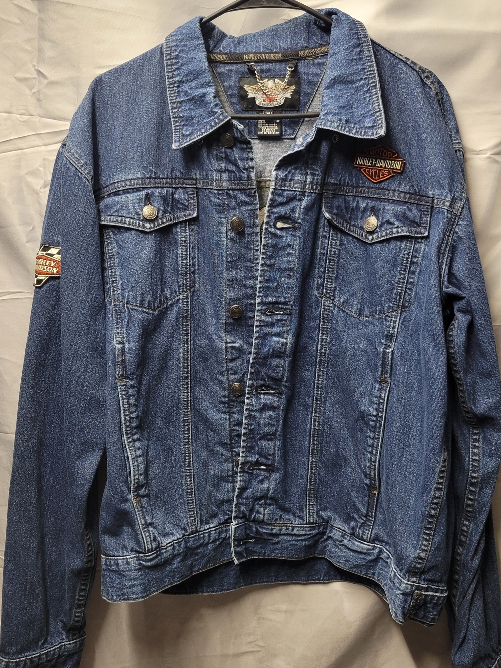 Harley-Davidson Denim Trucker Jacket in Blue with Patch Accents